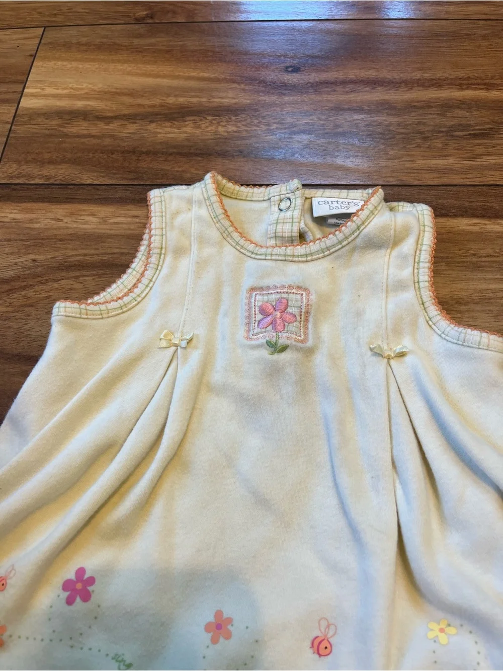 Baby girl 3-6mo carters yellow bubble dress embroidered flower bees cottagecore